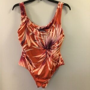 Kona Sol one piece swim suit tropical leaf pattern Womans size Large